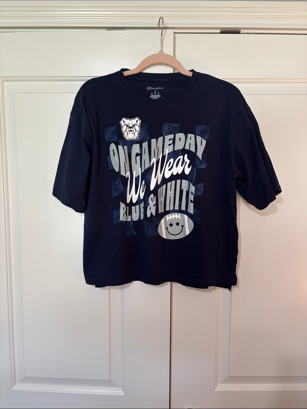 Champion Navy & White Graphic 'On Game Day We Wear Blue & White' Tee Size Medium